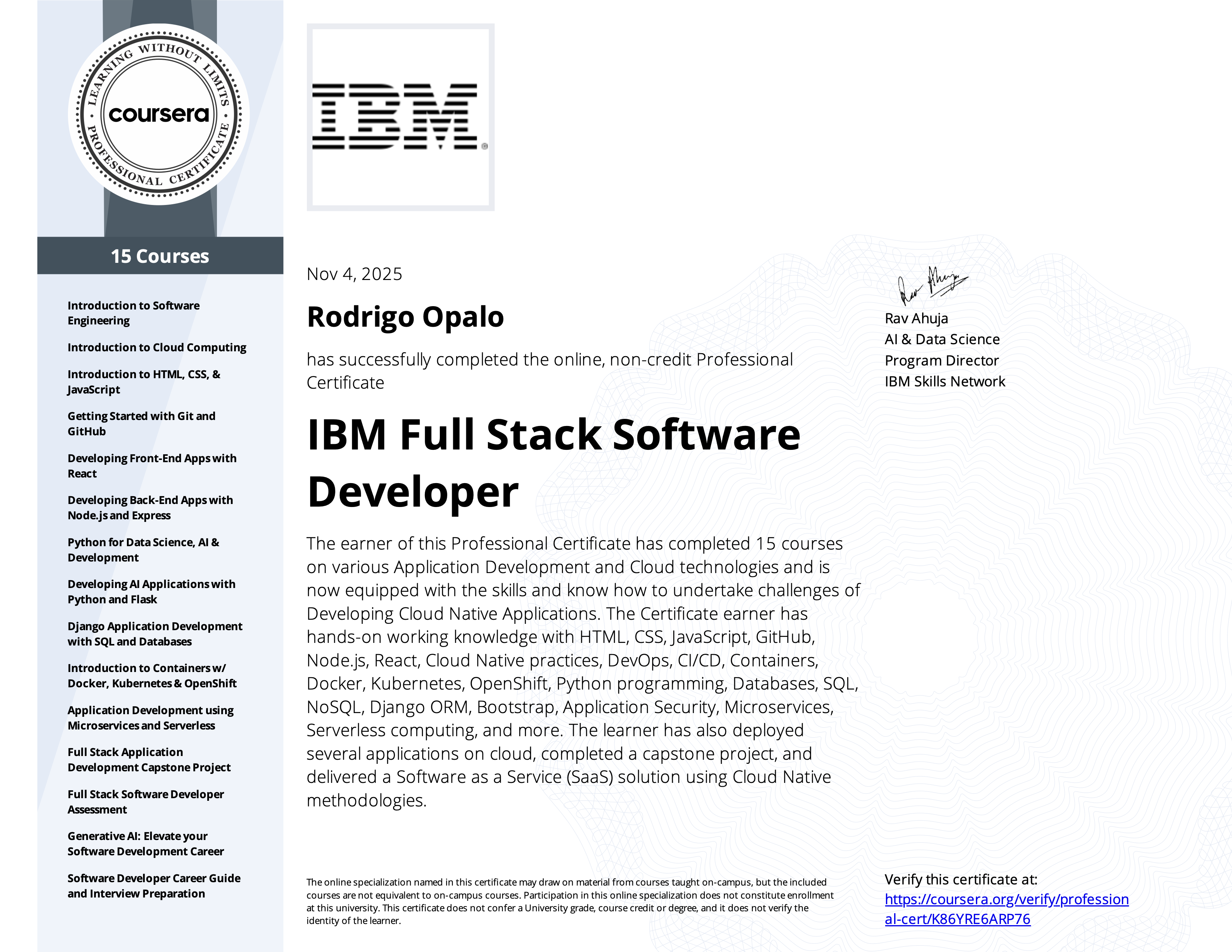 IBM Full Stack Certificate